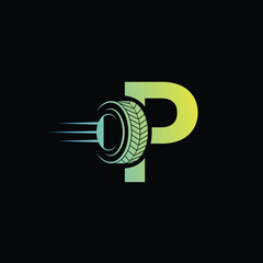 Fototapeta premium Tire Symbol With Letter P Logo Design