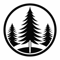 set of christmas trees silhouette in circle