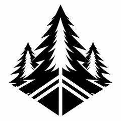 set of pine trees silhouette