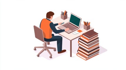 Simple Isometric Infographic of a Working Individual