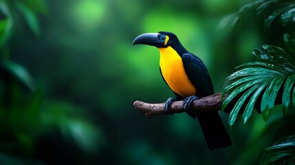 Obraz premium Vibrant Bird Perched on Branch in Lush Greenery