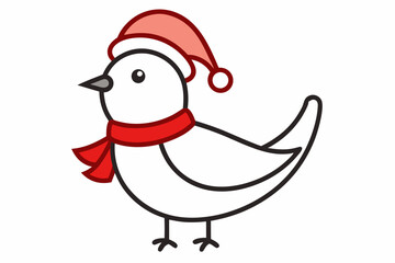  Vector Outline of A cute Dove wearing a Santa clause hat and scarf on white background.