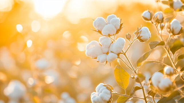 A field of mature cotton plants with white bolls lined up in rows, prepared for harvesting.
