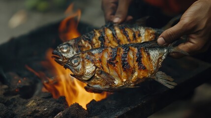 Grilled Fish Over Flames