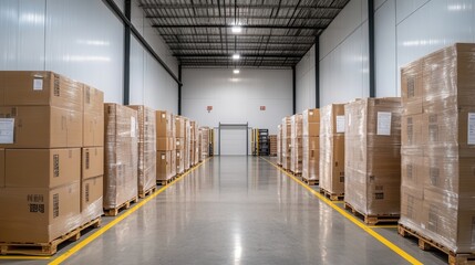 Modern Warehouse Interior with Stacked Pallets