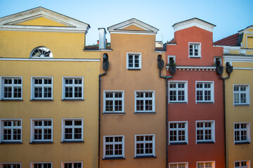 Fototapeta premium Colorful facades and buildings in old central part of Gdansk city, Poland in sunny day