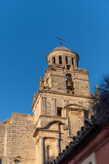 Walking in old part of Jerez de la Frontera, Sherry wine making town, Andalusia, Spain in summer, architectural details, Andalusian style, churches and towers