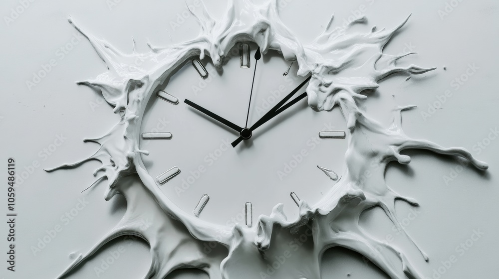 Fototapete the clock features melting hands and splashes, illustrating the fluid nature of time as it drips and