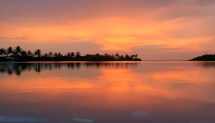 Picturesque Sunset Over a Tuvaluan Lagoon lake 