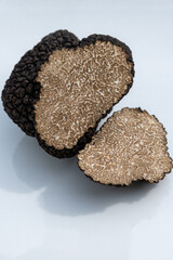 Delicious mushrooms, fresh black summer truffle mushroom in pieces for making truffle dishes with tasty aroma