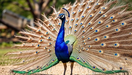 Obraz premium A beautiful Indian peacock walks in the park