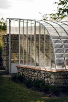 Close-up of a greenhouse structure