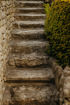 Ancient stone staircase in garden