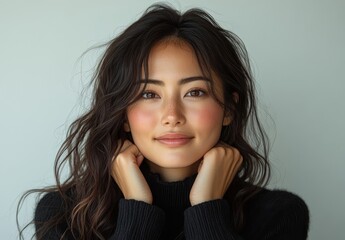 Fototapeta premium 長い黒髪の美しい若い女性が微笑むポートレート