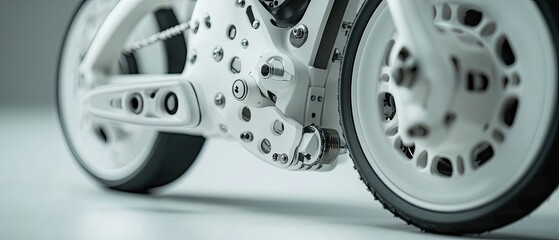 Closeup of a white bicycle's rear wheel and chain, showcasing its sleek design and intricate mechanics.