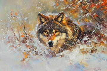 Wolf in Vibrant Winter Forest Scene