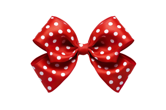 red bow with white polka dots isolated on transparent background