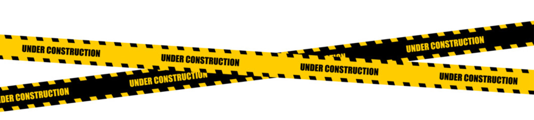 Under construction tape banner: warning banner with a transparent background, featuring an "Under Construction" sign ideal for construction sites and website notifications. Vector illustration.