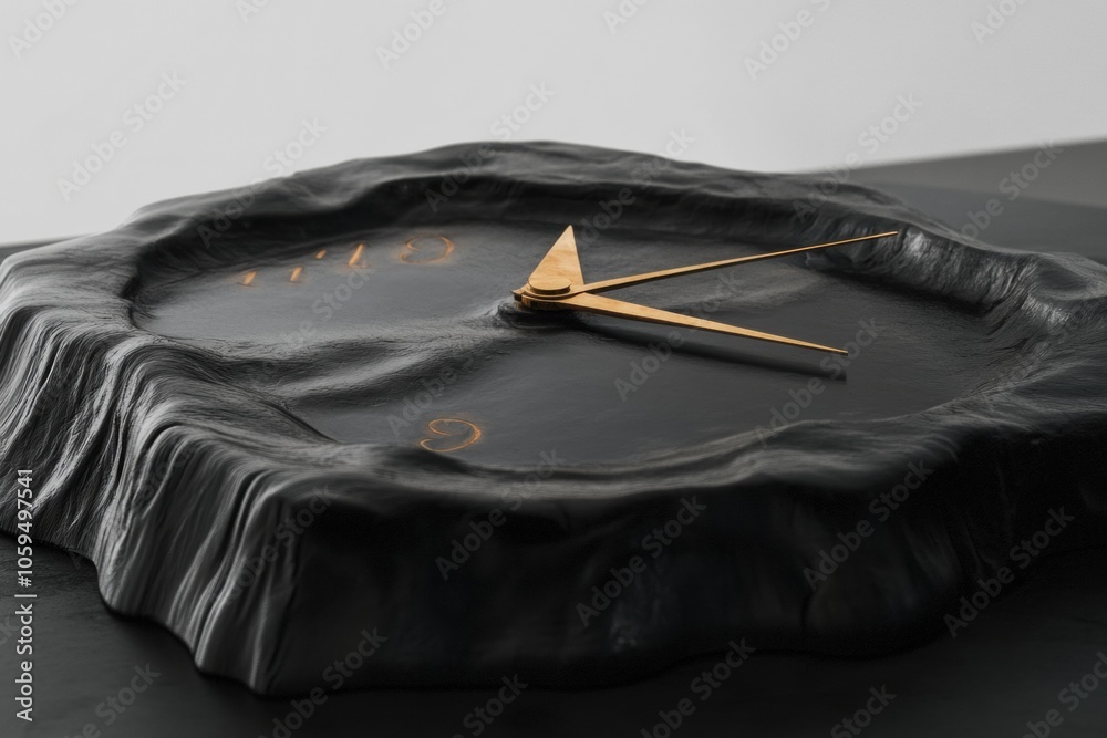 Fototapete this clock features melting hands, embodying the fluid nature of time, resting on a smooth, modern t