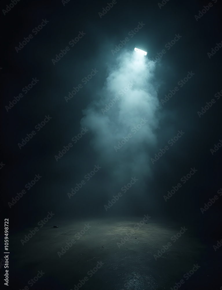 Poster a dark room has a light and smoky atmosphere in the background visually.