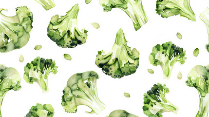 Custom vertical slats for kitchen with your photo Watercolor Illustration of Fresh Broccoli Florets on a White Background. Concept of Healthy Eating, Organic Vegetables, Vegan Lifestyle. Background