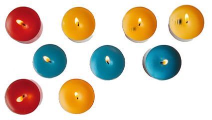 Fototapeta premium Candlelight with Transparent Background, glowing candles set against a transparent background, perfect for creative design projects. The flames and soft light add warmth and ziness, ideal for seasonal