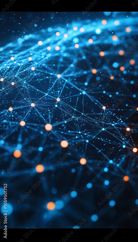Poster glowing network connections and data exchange, abstract technology background with points and lines