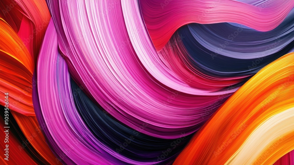 Aufkleber Colorful brush strokes create an abstract wave background with flowing ribbons showcasing a fluid design in vibrant textures and 3D elements reminiscent of acrylic paint