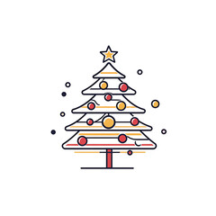 Fototapeta premium A simple Christmas tree with colorful ornaments and a star on top, symbolizing holiday spirit during winter celebrations