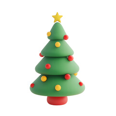 Obraz premium A colorful cartoon Christmas tree decorated with ornaments and a star on top, perfect for festive celebrations during the holiday season