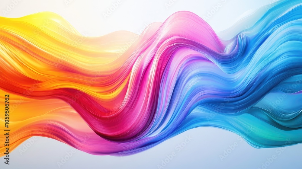 Poster Colorful brush strokes create an abstract wave background with flowing ribbons showcasing a fluid design in vibrant textures and 3D elements reminiscent of acrylic paint