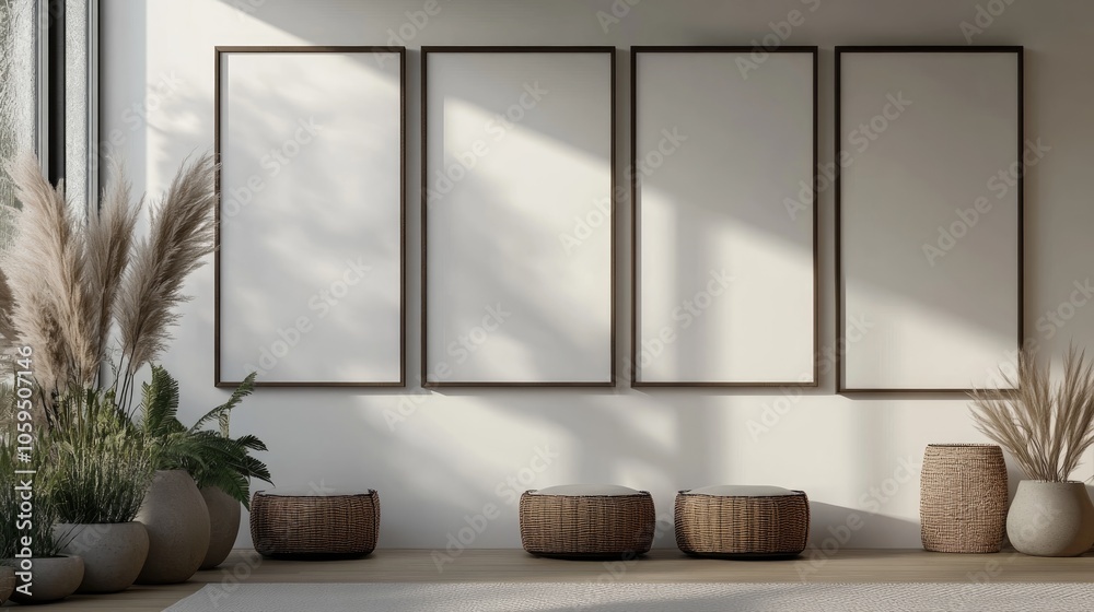 Aufkleber 3D rendering of five empty mockup frames
