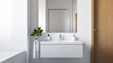 Fototapeta premium Modern mirror with chrome accents, sleek design, luxury bathroom