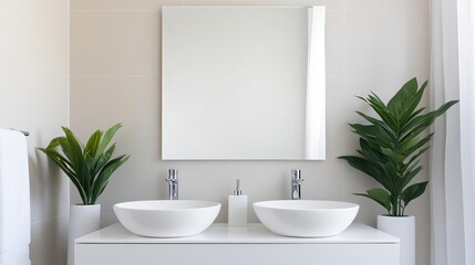 Fototapeta premium Modern mirror with chrome accents, sleek design, luxury bathroom