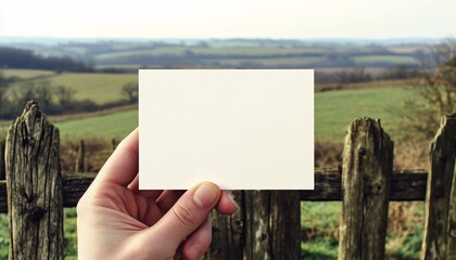 A hand presenting a blank business card mockup showcasing a professional design concept for creative branding and networking purposes.
