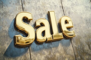 The inscription "Super Sale" in bright gold letters on a gray background, top view. Marketing tool for increasing sales of goods and services.