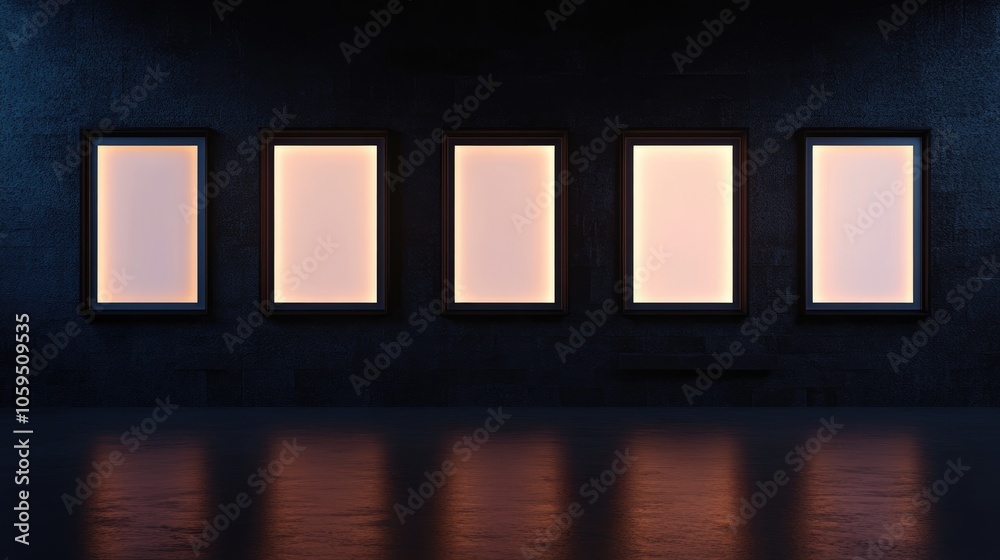 Aufkleber 3D rendering of five empty mockup frames
