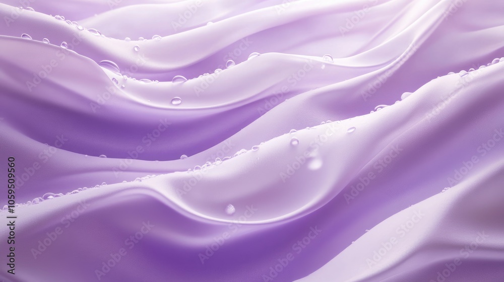 Aufkleber Graceful lavender waves undulate displaying a smooth texture with delicate droplets perfect for creating a tranquil atmosphere