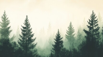 Fototapeta premium Misty forests a serene landscape of evergreens