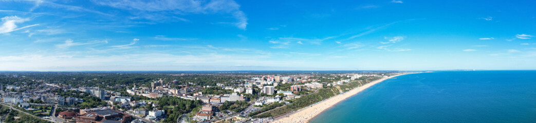 Obraz premium Aerial Panoramic View of Best British Tourist Attraction at Bournemouth City of England Great Britain UK. High Angle Footage was Captured with Drone's Camera from High Altitude on August 23rd, 2024
