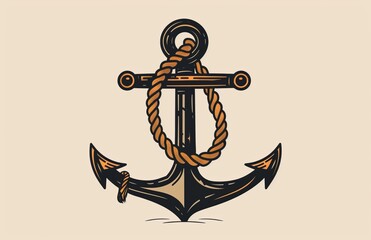 The anchor is drawn in black and white using a woodcut style on white background with a rope attached. The file has multiple layers for easier customization.