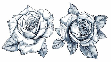 Beautiful rose ornament hand drawn on transparent background. Modern art of the Arthur Bell rose in line art style. Flower tattoo for painting or embroidery.