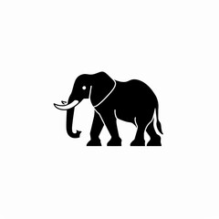 The silhouette of an elephant is black and white, isolated on a white background.