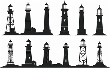 Obraz premium The lighthouse modern graphic design template set includes designs for stickers, decorations, cutting and printing