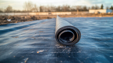 Rolled Black Geotextile on Construction Site