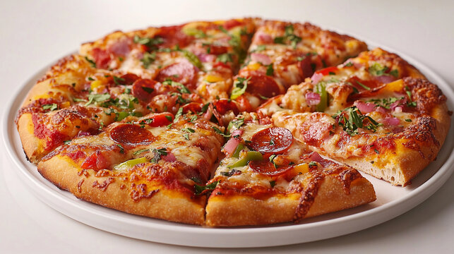 Close up of american style pizza with paperoni topping.