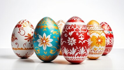Fototapeta premium A vibrant display of decorated Easter eggs showcasing intricate patterns and colors.