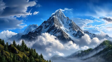 Obraz premium Majestic Mountain Landscape under Clear Blue Sky
