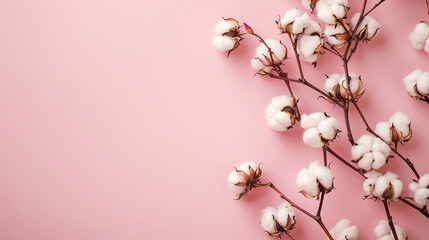 Elegant Cotton Plant Branches on a Soft Pink Background for Floral Designs