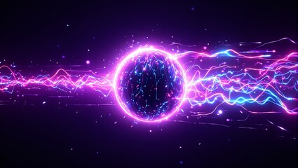 Fototapeta premium Energetic neon dodgeball glowing in purple and pink leaving light streaks